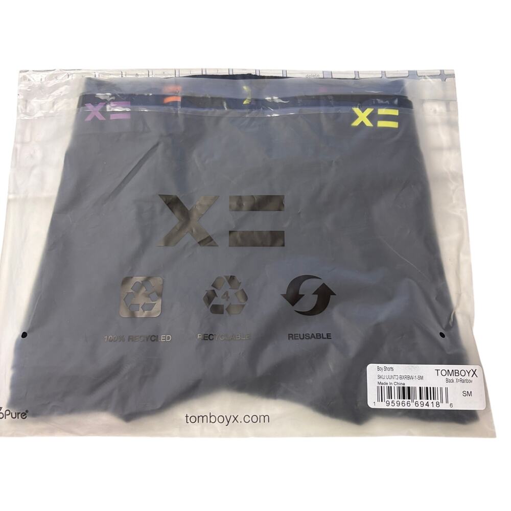 TomboyX Boy Shorts Black X Rainbow Logo Size S Gender Inclusive Underwear NEW